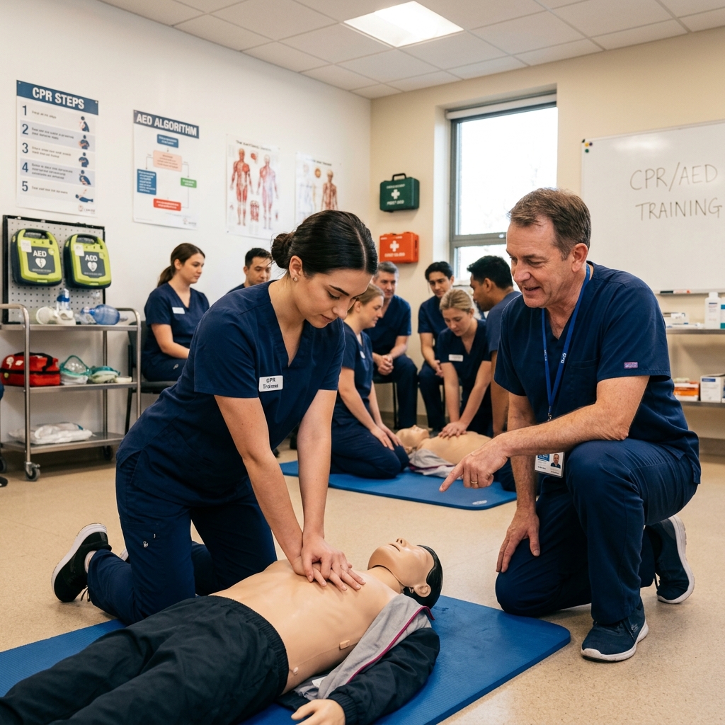 Participants practicing basic first aid and CPR techniques